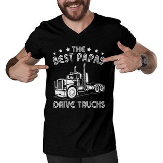 The Best Papas Drive Trucks Happy Trucker Father's Day Men V-Neck Tshirt | Mazezy