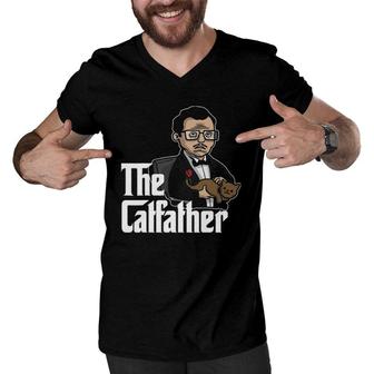 The Catfather Funny Cat Dad Father Of Cats Gift Men V-Neck Tshirt | Mazezy