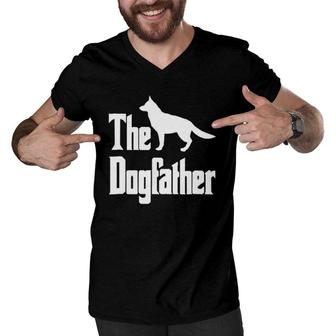 The Dogfather , German Shepherd Silhouette, Funny Dog Men V-Neck Tshirt | Mazezy