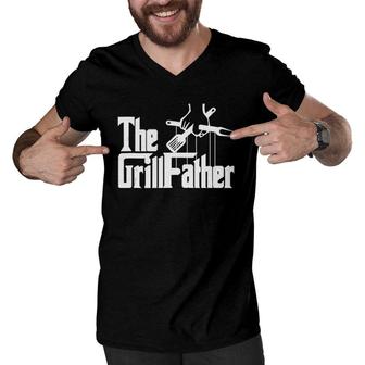 The Grillfather Funny Barbecue Grilling Bbq The Grillfather Men V-Neck Tshirt | Mazezy