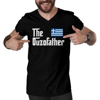 The Ouzo Father Funny Greek Flag Gift Men V-Neck Tshirt | Mazezy