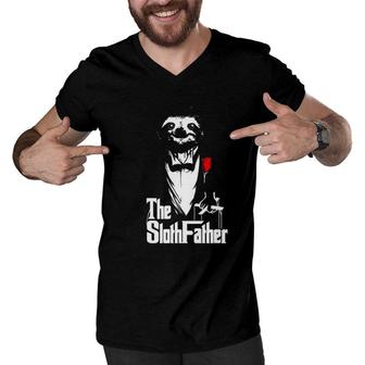 The Slothfather Animal Funny Men V-Neck Tshirt | Mazezy
