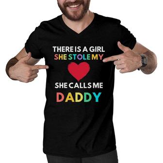 There Is A Girl She Stole My Heart She Calls Me Daddy Men V-Neck Tshirt | Mazezy
