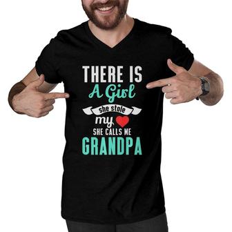 There Is A Girl She Stole My Heart She Calls Me Grandpa Men V-Neck Tshirt | Mazezy