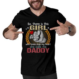 There Is This Girl Kinda Stole My Heart She Calls Me Daddy Men V-Neck Tshirt | Mazezy