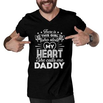 There Is This Girl Who Stole My Heart She Calls Me Daddy Men V-Neck Tshirt | Mazezy
