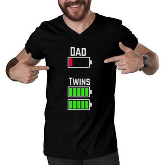 Tired Twin Dad Low Battery Charge Meme Image Funny Men V-Neck Tshirt | Mazezy