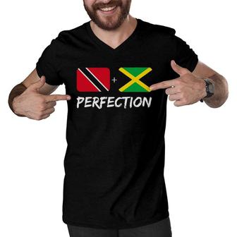 Trinidadian Jamaican Perfection Flag Heritage Men V-Neck Tshirt | Mazezy