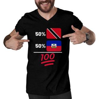 Trinidadian Plus Haitian Mix Flag Heritage Gift Men V-Neck Tshirt | Mazezy