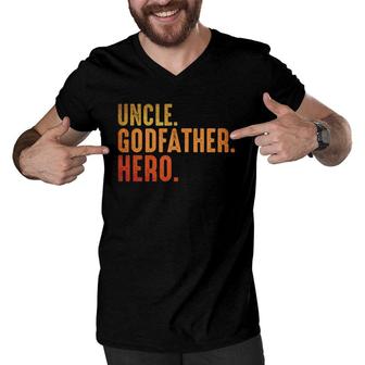 Uncle Gift Awesome Godfather Hero Family Tee Men V-Neck Tshirt | Mazezy