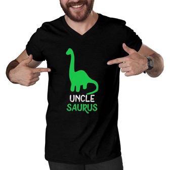 Uncle Saurus Funny Dinosaur Unclesaurus Gift Father's Day Men V-Neck Tshirt | Mazezy