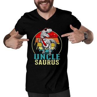 Uncle Saurusrex Dinosaur Uncle Saurus Fathers Day Men V-Neck Tshirt | Mazezy