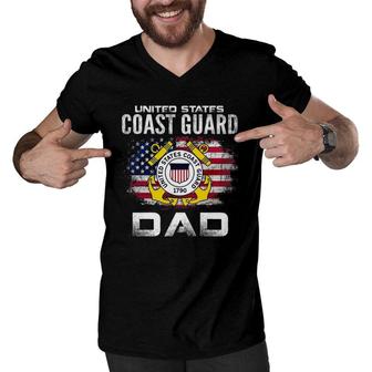 United States Coast Guard Dad With American Flag Gift Men V-Neck Tshirt | Mazezy