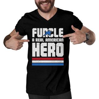 Veteran 365 Funcle Real American Hero Tee Father's Day Uncle Men V-Neck Tshirt | Mazezy