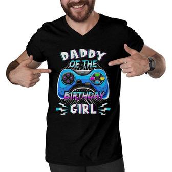 Video Game Birthday Party Daddy Of The Bday Girl Matching Men V-Neck Tshirt | Mazezy