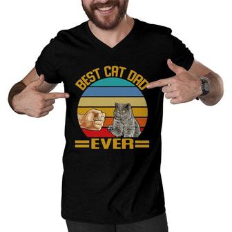Vintage Best Cat Dad Ever British Shorthair Cats Dad Men V-Neck Tshirt | Mazezy