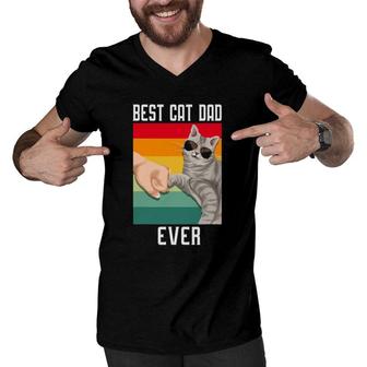 Vintage Best Cat Dad Ever Father's Day Men V-Neck Tshirt | Mazezy
