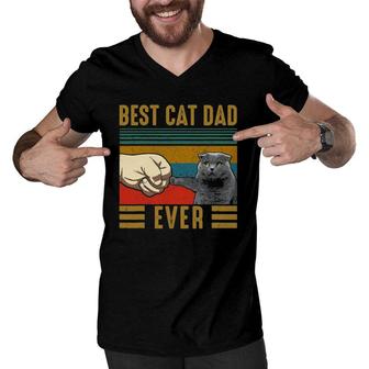 Vintage Best Cat Dad Ever Father's Day Scottish Fold Cat Men V-Neck Tshirt | Mazezy