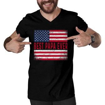 Vintage Best Papa Ever American Flag Father's Day Gift Men V-Neck Tshirt | Mazezy