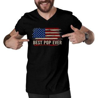 Vintage Best Pop Ever American Flag Father's Day Gift Men V-Neck Tshirt | Mazezy