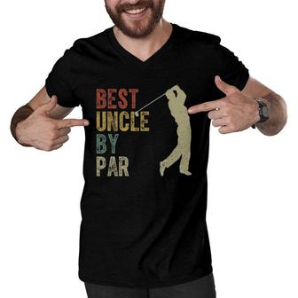 Vintage Best Uncle By Par Outfit Fathers Day Golfing Men V-Neck Tshirt | Mazezy
