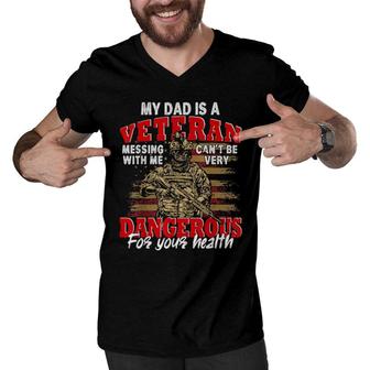 Vintage Dad Is A Veteran Father's Day Us Flag Family Men V-Neck Tshirt | Mazezy