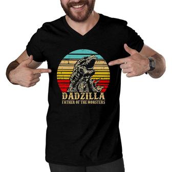 Vintage Dadzilla Father Of The Monsters Funny Men V-Neck Tshirt | Mazezy