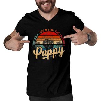 Vintage Pappy Man Myth Legend Daddy Grandpa Gift Idea Family Men V-Neck Tshirt | Mazezy