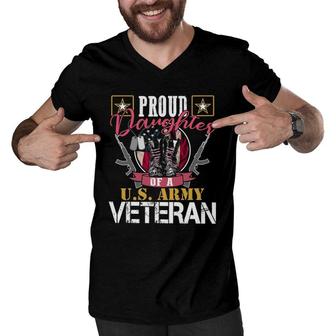 Vintage Proud Daughter Of A US Army Veteran Gift Mom Dad Men V-Neck Tshirt | Mazezy