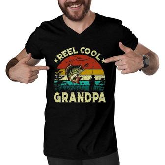 Vintage Reel Cool Grandpa Fish Fishing Father's Day Men V-Neck Tshirt | Mazezy