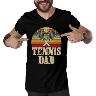 Vintage Retro Tennis Dad Father's Day Present Men V-Neck Tshirt | Mazezy