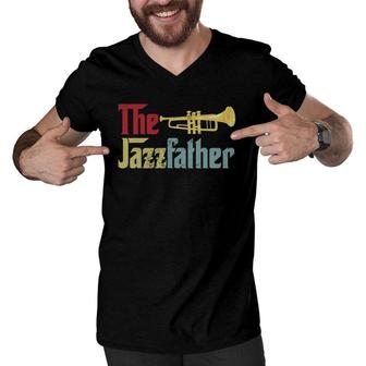 Vintage The Jazzfather Happy Father's Day Trumpet Player Men V-Neck Tshirt | Mazezy