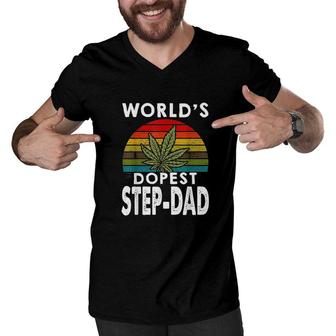 Vintage Worlds Dopest StepDad Weed Men V-Neck Tshirt - Seseable