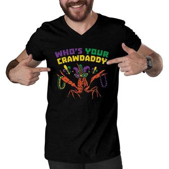 Who's Your Crawdaddy Crawfish Jester Beads Funny Mardi Gras Men V-Neck Tshirt | Mazezy