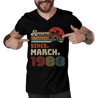 Womens 34 Year Old Awesome Since March 1988 34Th Birthday Men V-Neck Tshirt - Seseable