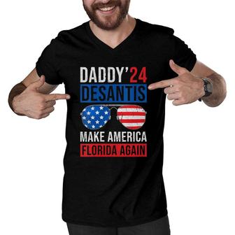 Womens Daddy Desantis 2024 Make America Florida Again V-Neck Men V-Neck Tshirt | Mazezy DE