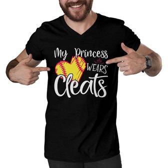 Womens My Princess Wears Cleats - Softball Mom Dad Baseball Player V-Neck Men V-Neck Tshirt | Mazezy