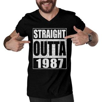 Womens Straight Outta 1987 34Th Birthday Gift Men V-Neck Tshirt - Seseable