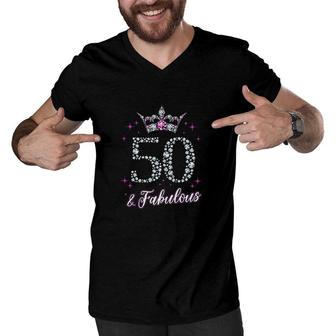 Womens Womens 50 And Fabulous 50Th Birthday Gift Men V-Neck Tshirt - Seseable