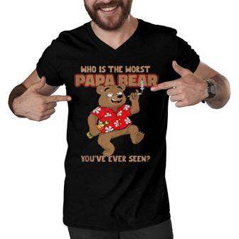 Worst Papa Bear Dad Joke Fathers Day Grandpa Men V-Neck Tshirt | Mazezy