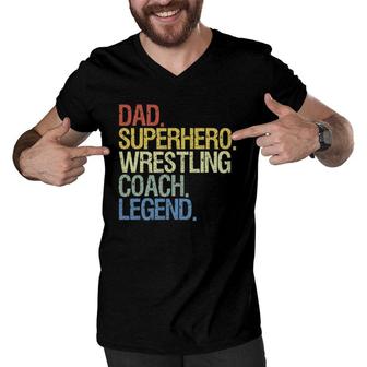 Wrestling Coach Dad Legend Vintage Men V-Neck Tshirt | Mazezy