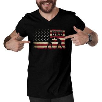 Wrestling Dad Gifts American Flag Men V-Neck Tshirt | Mazezy