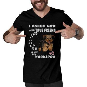Yorkie Poodle Dog Quote Mom Yorkiepoo Dad Art Cute Yorkipoo Men V-Neck Tshirt | Mazezy