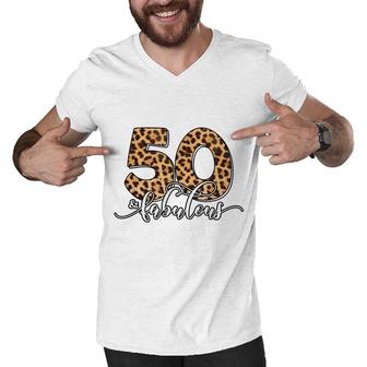 50Th Birthday Fabulous 50 Years Old Cool Leopard Birthday Men V-Neck Tshirt - Seseable