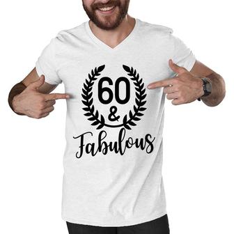 60Th Birthday 60 Fabulous Leaf Circle Gift Men V-Neck Tshirt - Seseable