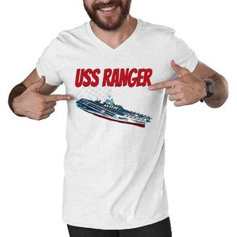Aircraft Carrier Uss Ranger Cv-61 For Grandpa Dad Son Men V-Neck Tshirt | Mazezy