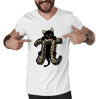 Cat Leopard Happy Pi Day Math Teacher Students Kids 314 Men V-Neck Tshirt - Seseable