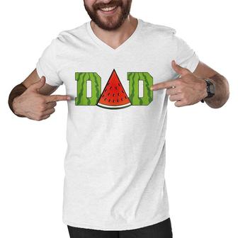 Dad Watermelon Funny Melon Summer Fruit Lover Gift Men V-Neck Tshirt | Mazezy