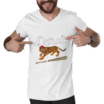 Distressed Tiger Mascot Funny Sport Tiger Design Men V-Neck Tshirt - Seseable