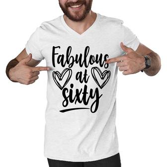 Fabulous At Sixty 60Th Birthday Heart Graphic Men V-Neck Tshirt - Seseable